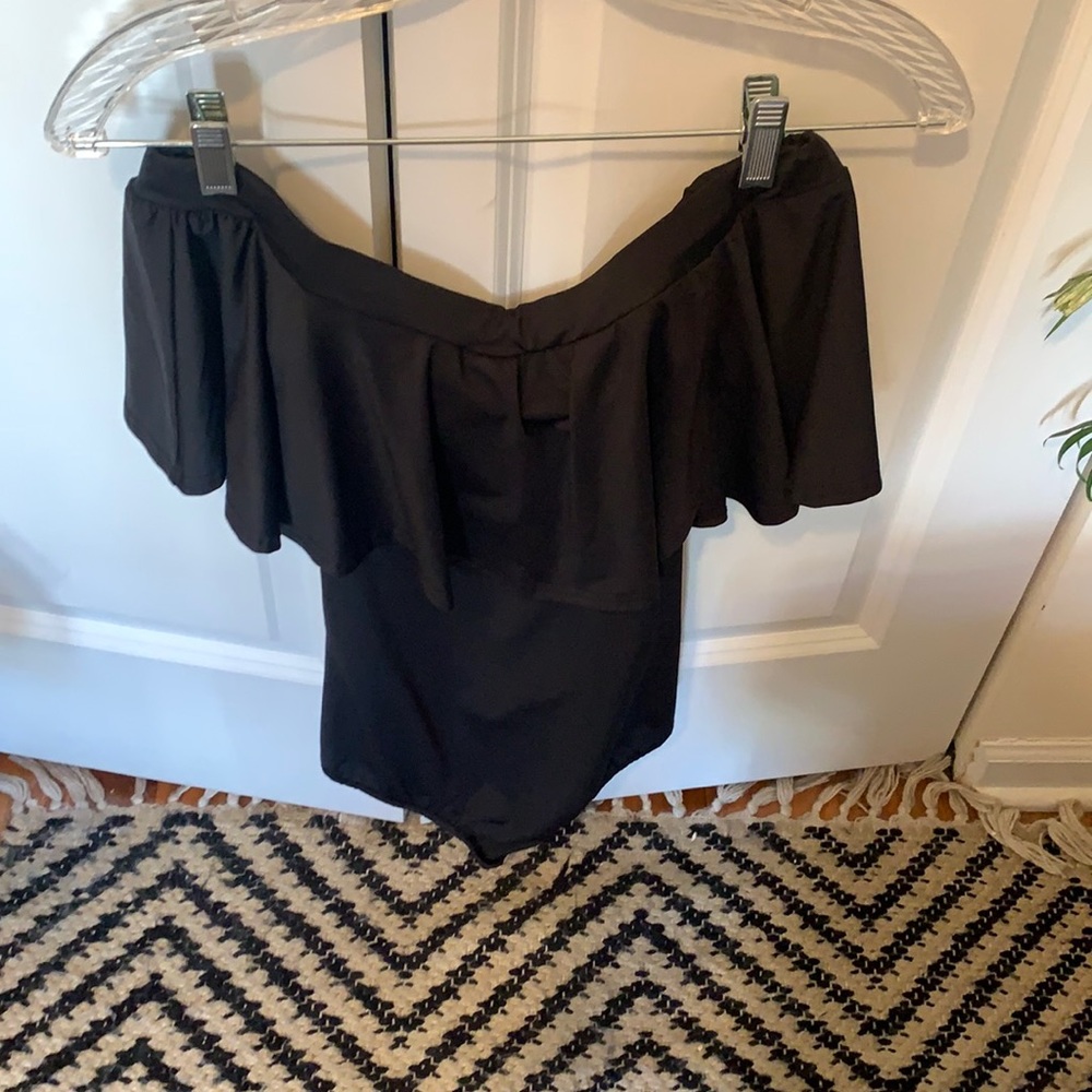 Black off the shoulder body suit